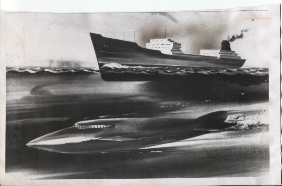 1958 Press Photo of Artists Impression of a Nuclear Powered Submarine