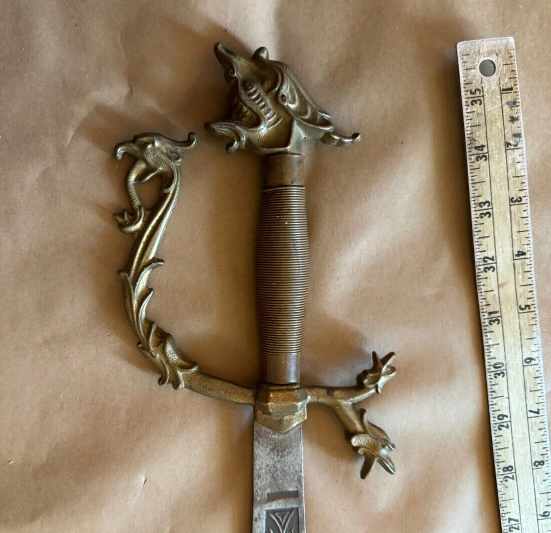 VTG ANTIQUE RARE ORNATE CEREMONIAL DECOR SWORD BRASS DRAGON HANDLE SABRE