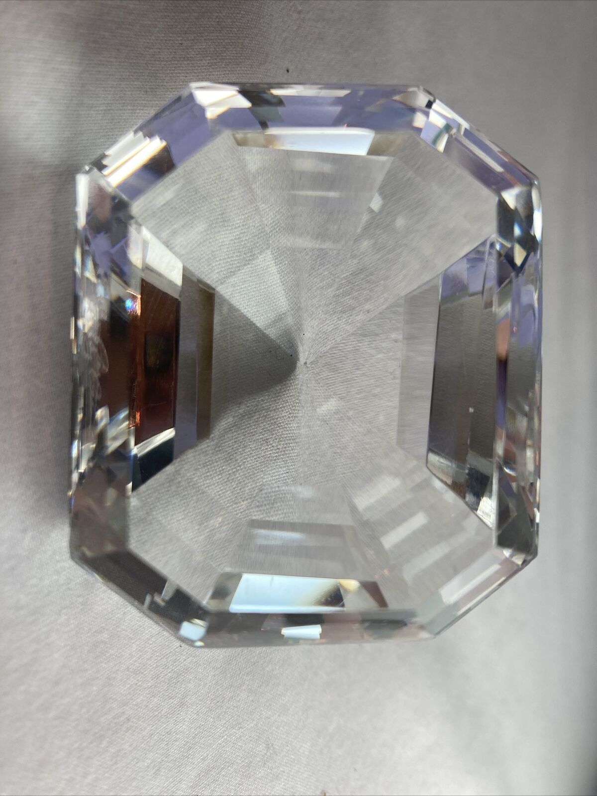 Signed Oleg Cassini Crystal Diamond Paperweight Emerald Cut