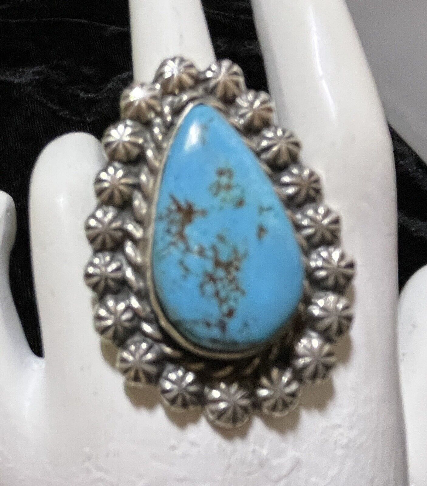 LARGE Navajo Sterling Kingman Turquoise Ring Size 8 1/2 #541