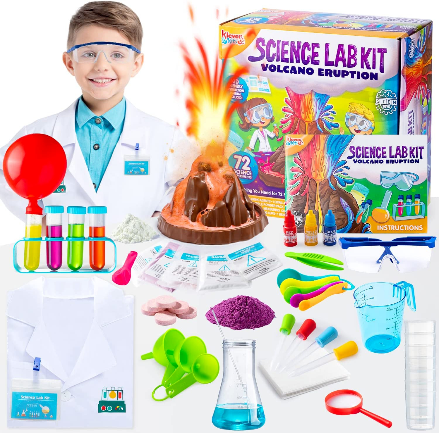72 Science Kits for Kids, Scientific Experiments Magic Set with Lab Coat