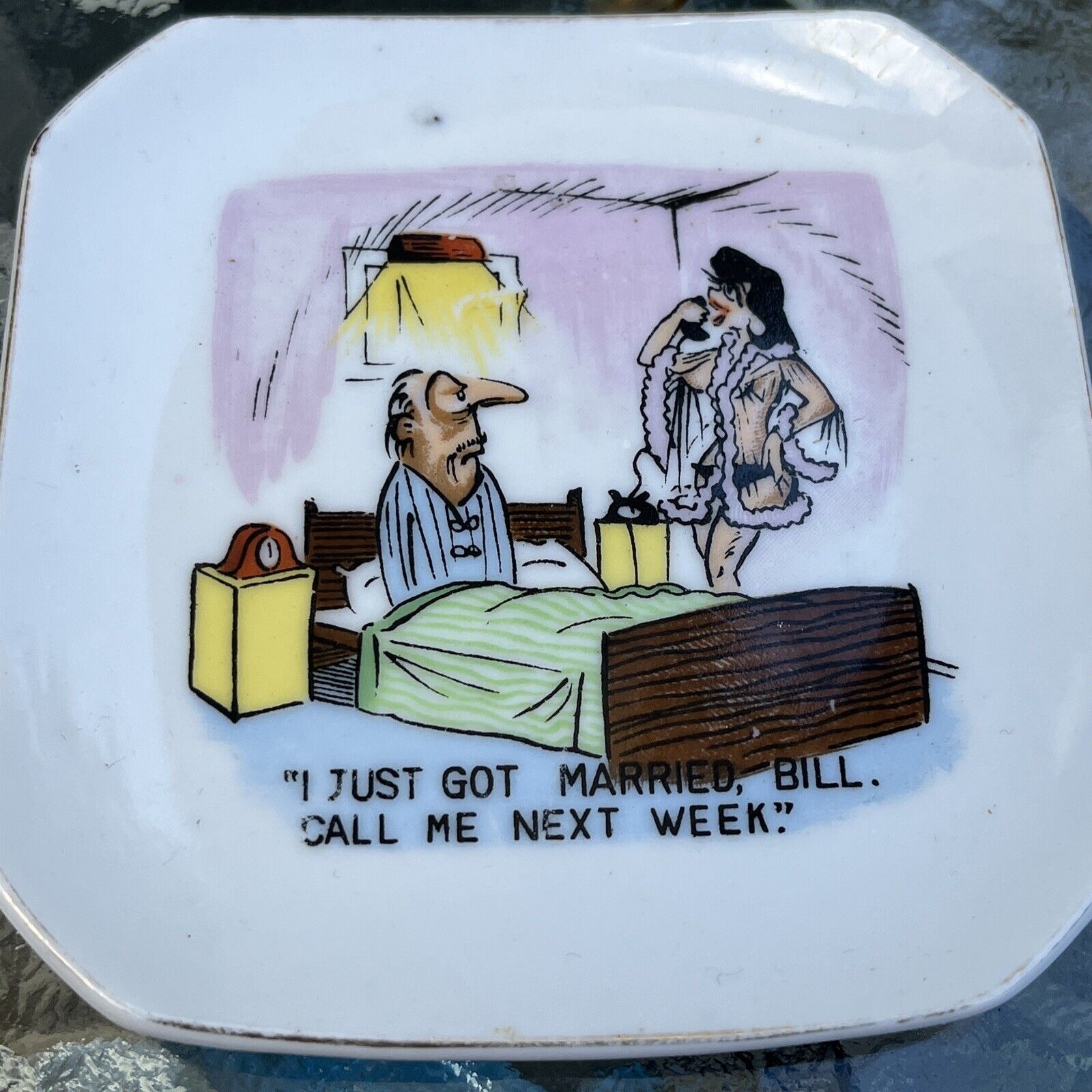 Vintage Funny Saucer Wedding Night Cheating Bride Cartoon Bill  Retro Humour