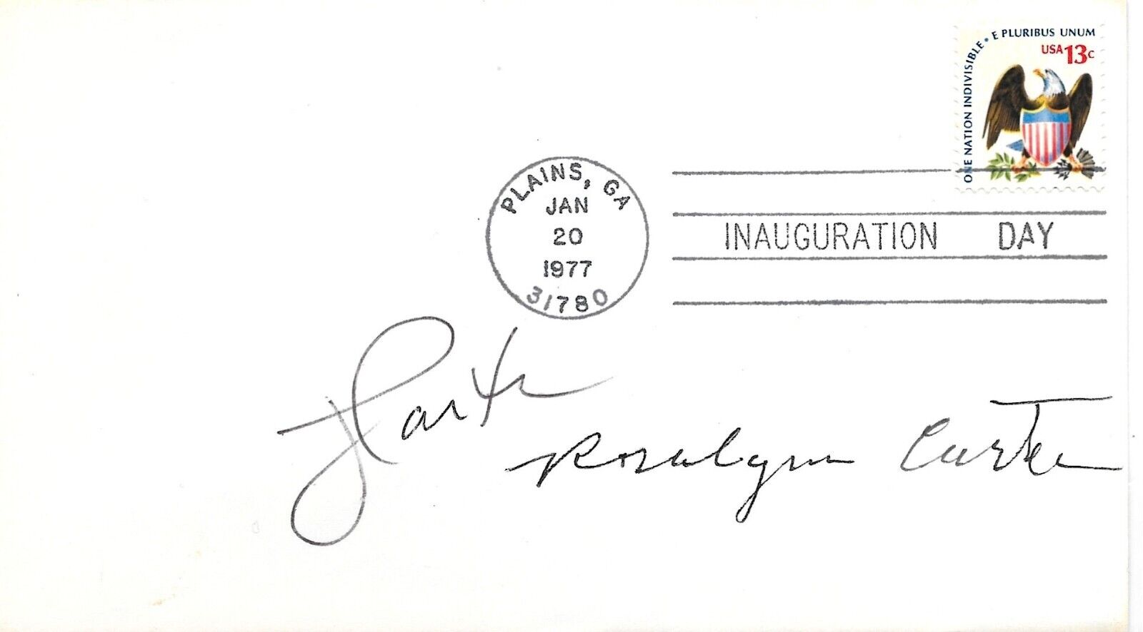 Jimmy & Rosalynn Carter Inauguration Day Envelope Signed 1/20/1977  Beckett Coa 