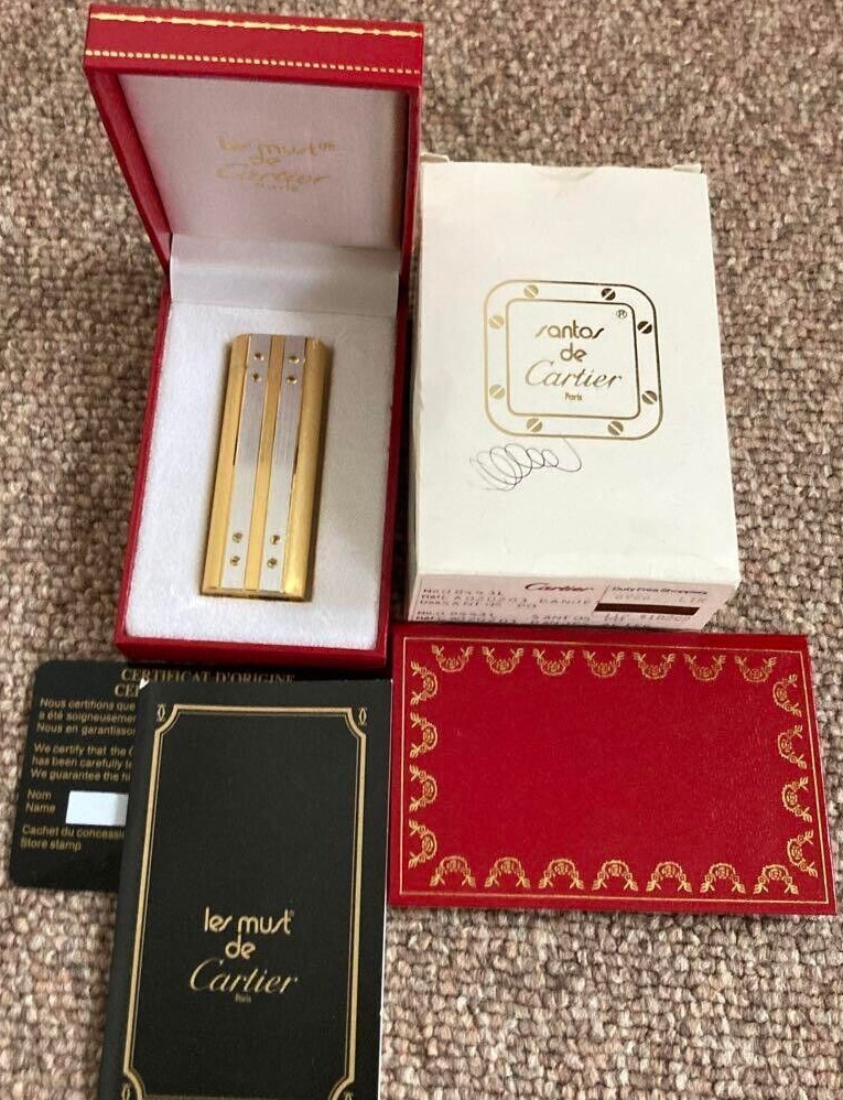 Working Cartier Gas Lighter Gold Silver Santos with box