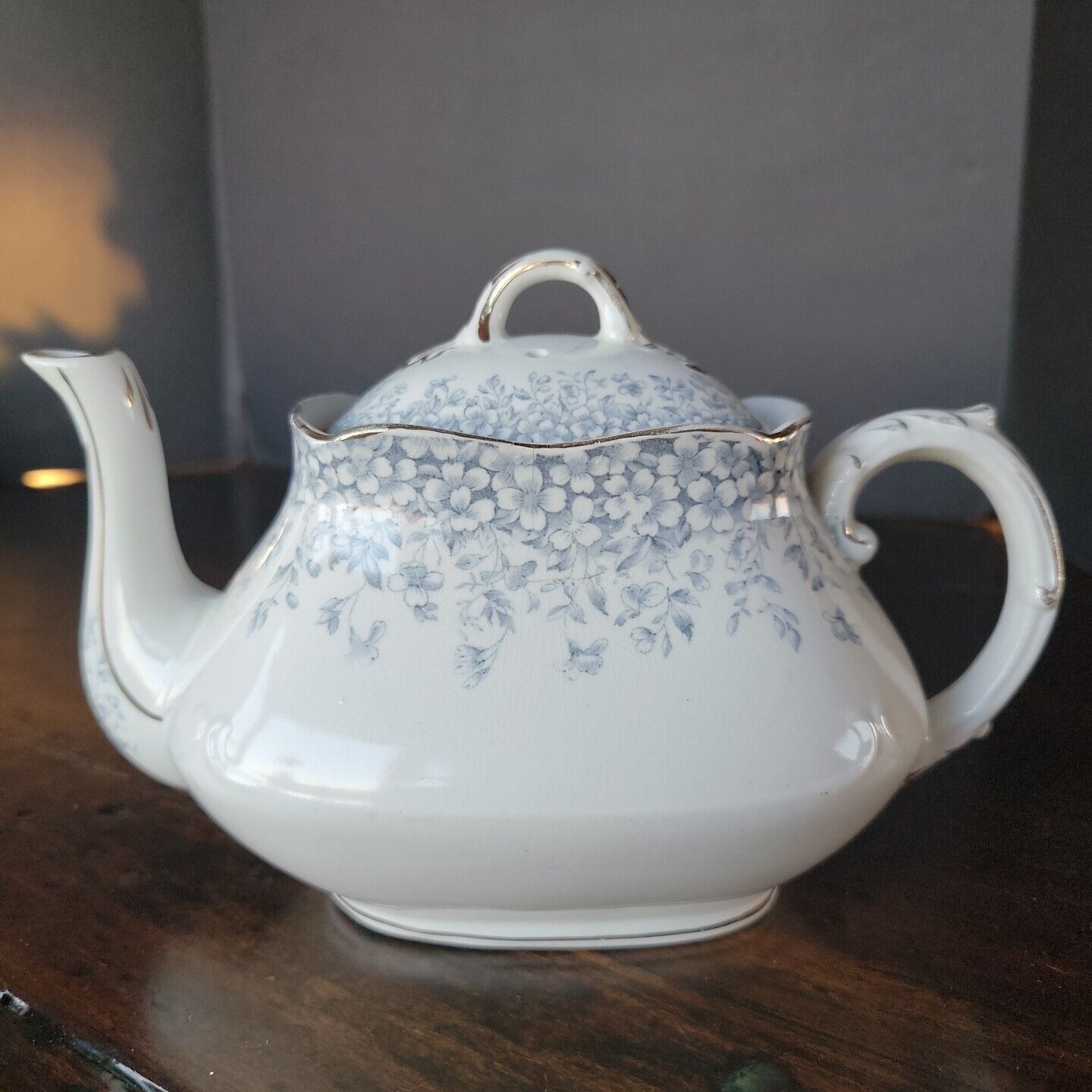 Gold blue flower Henry Alcock Semi Porcelain Utopian England Teapot