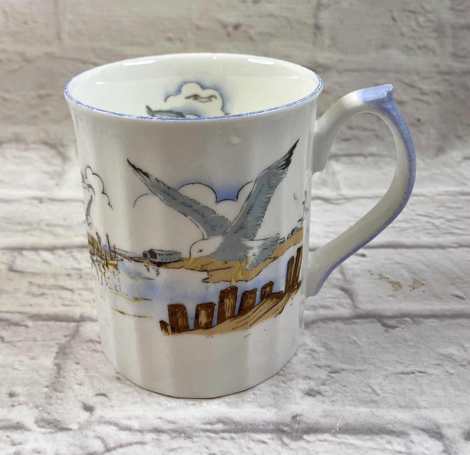 Seagull Mug Dock Harbor Seaside Elizabethan   Ridged Vintage Made in England