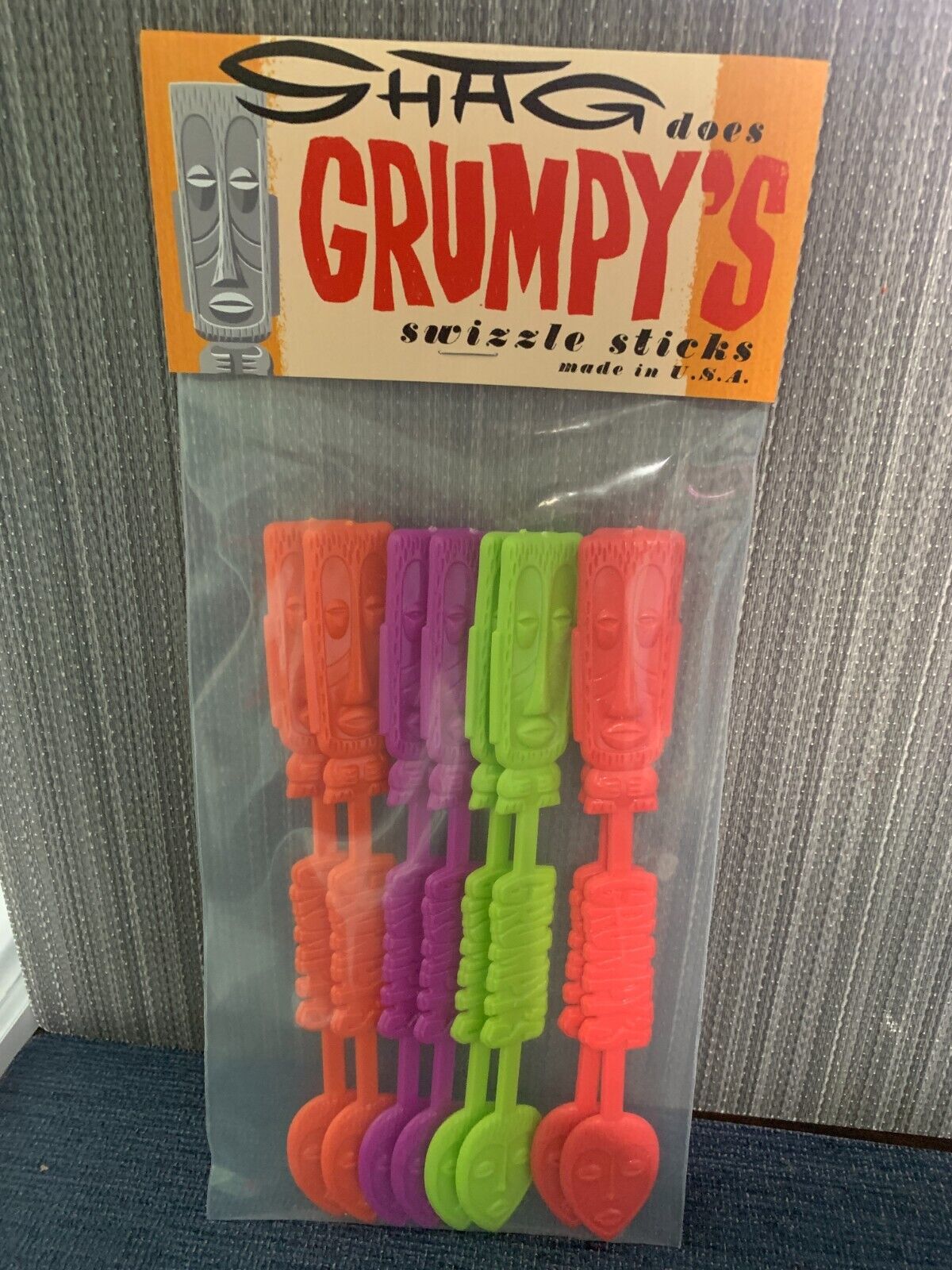 SHAG Josh Agle Tiki Plastic Swizzle Stick Set of 8 GRUMPYS BIG KAHUNA BASH