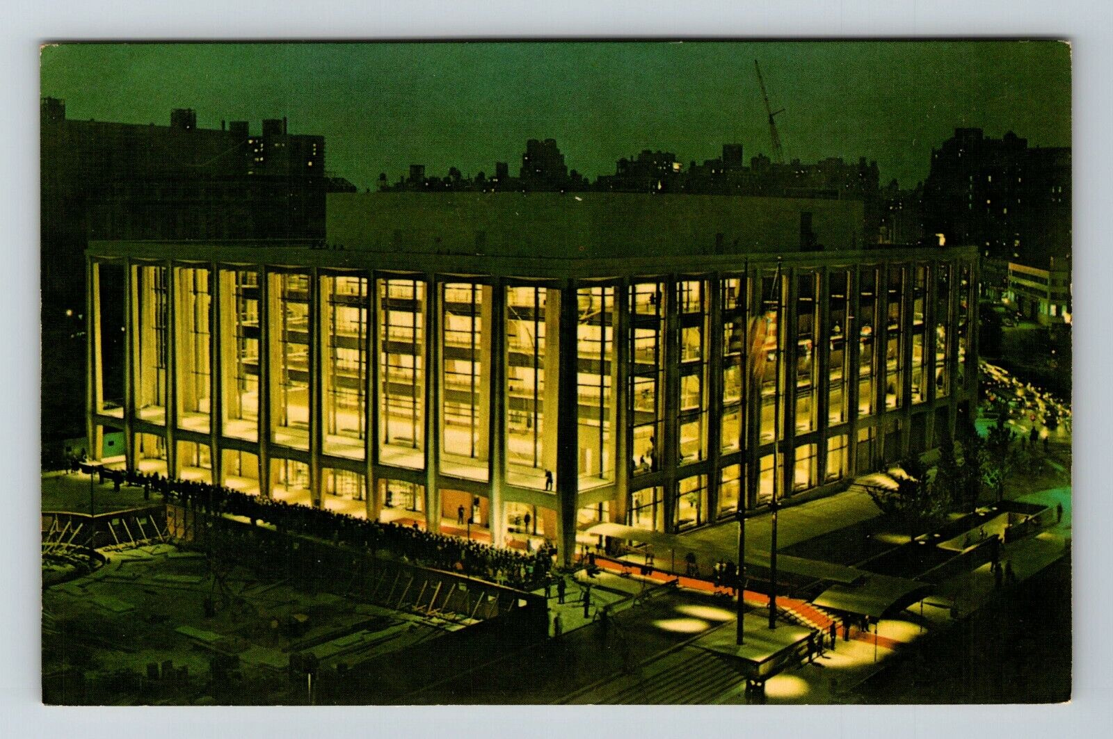 New York City NY, Philharmonic Hall Night View Aerial Vintage Postcard