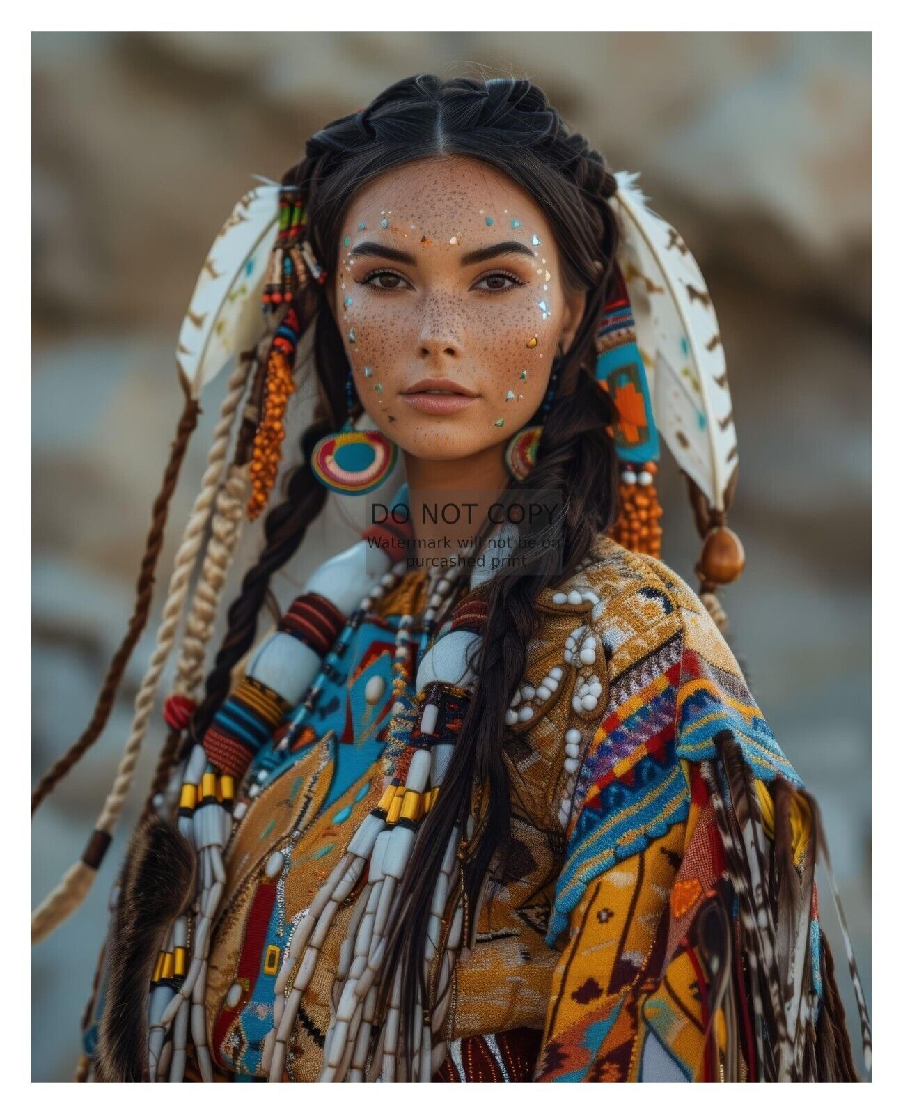GORGEOUS YOUNG NATIVE AMERICAN WOMAN IN TRADITIONAL CLOTHING 8X10 FANTASY PHOTO