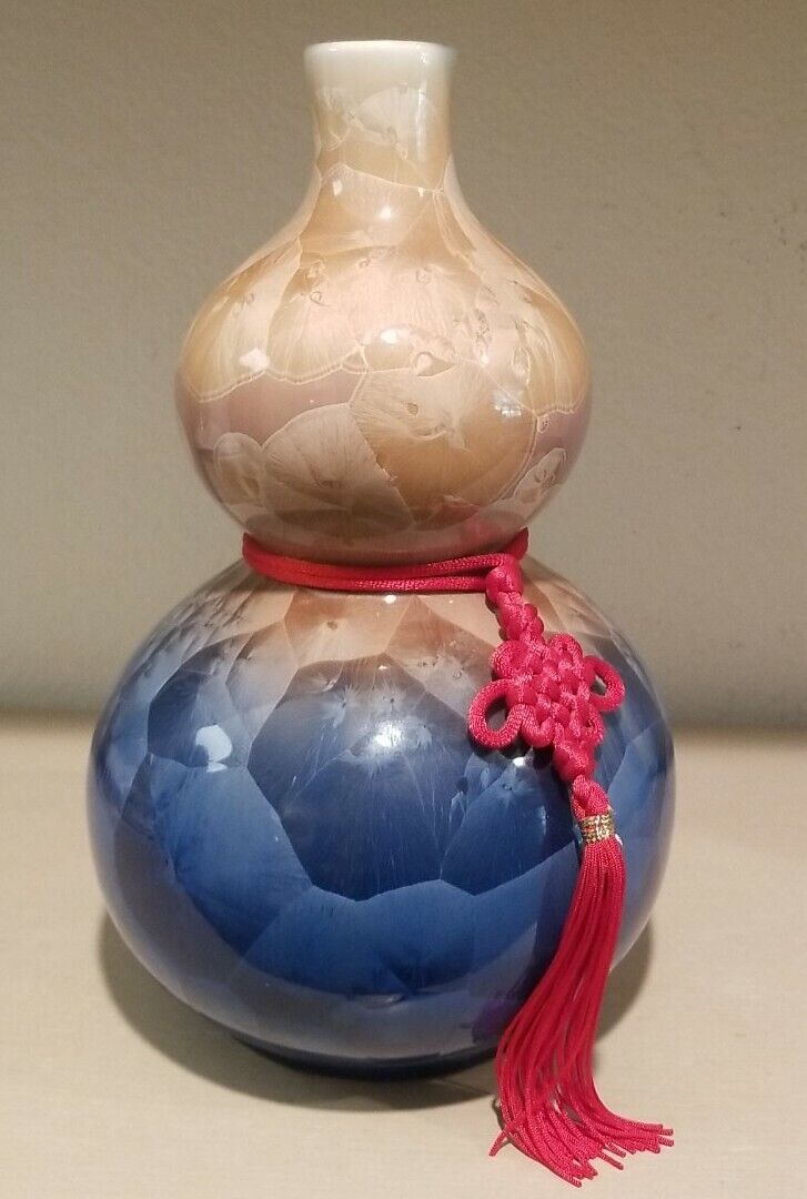 Longevity Eternity Chinese Blue & Cream Handmade High Grade Crystal Glazed Vase 