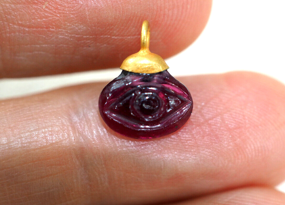 Ancient Garnet Protection Eye amulet Amulet bead genuine Solid 22k Gold Pendant