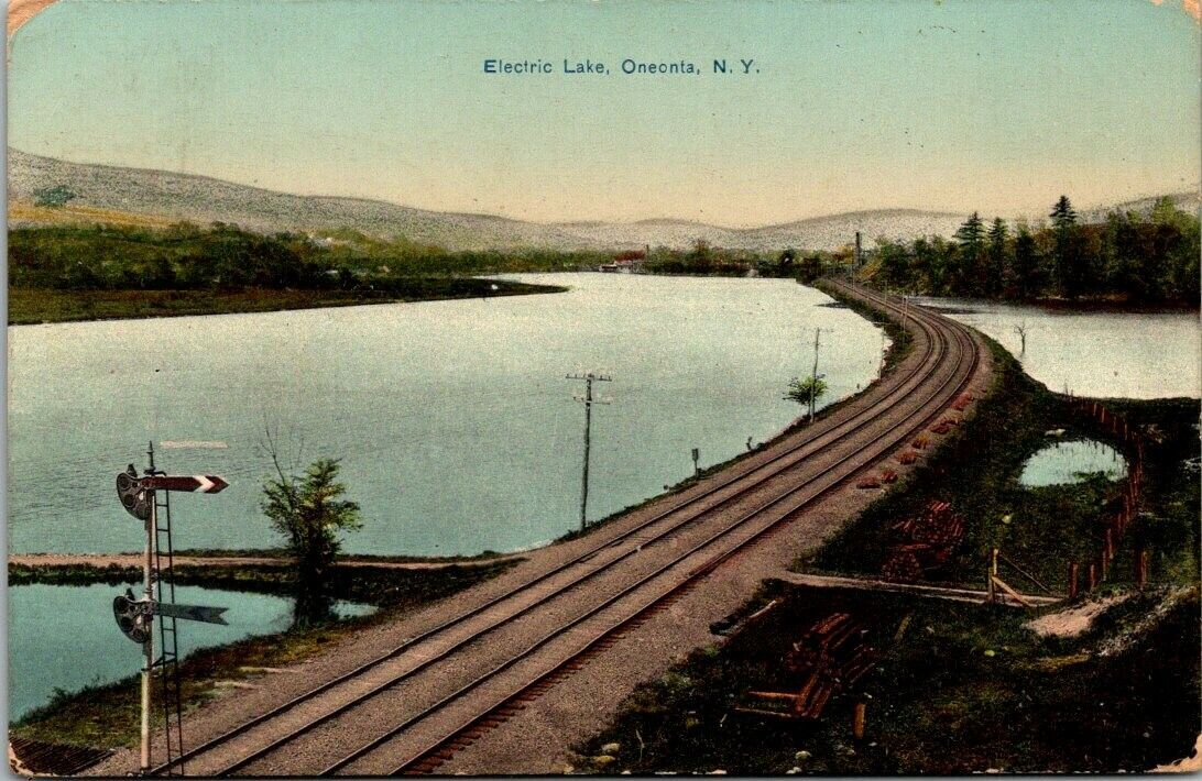 Vintage New York Postcard  - Electric Lake - Oneonta