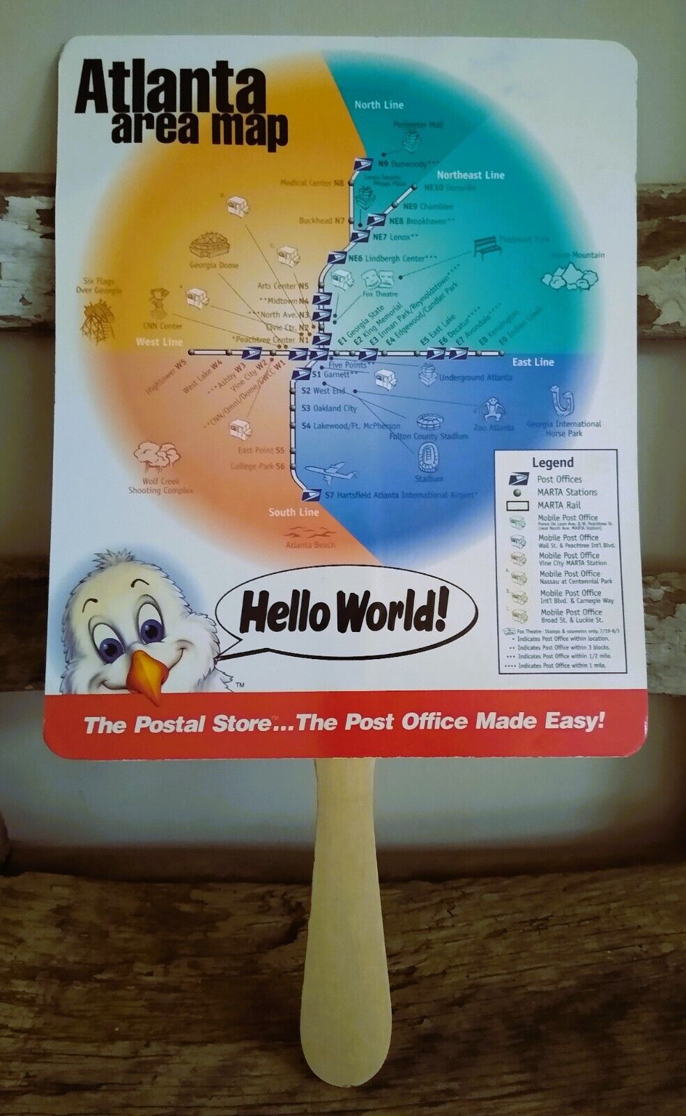 Vintage Atlanta Area Map Church Fan, 1996 United States Postal Service Ad Eagle 