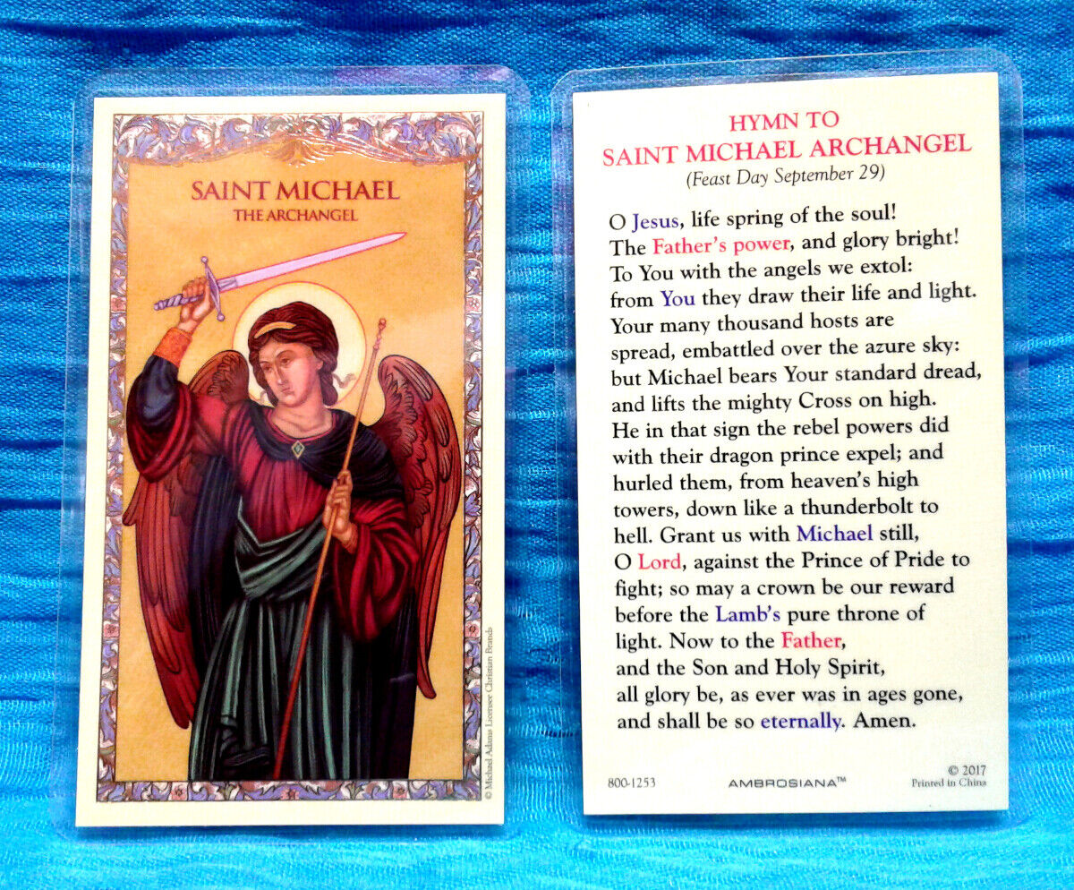 Saint Michael the ARCHANGEL Angel LAMINATED Holy Card CATHOLIC ⭐ GILDED GOLD ⭐