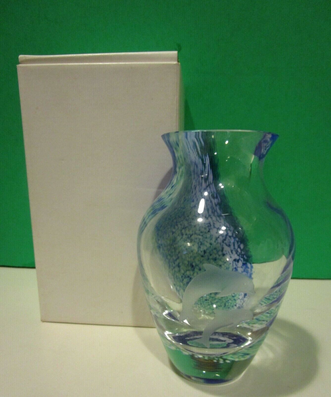 LENOX DOLPHIN PETITE PARADISE VASE Caithness Art Glass - SCOTLAND --  NEW in BOX