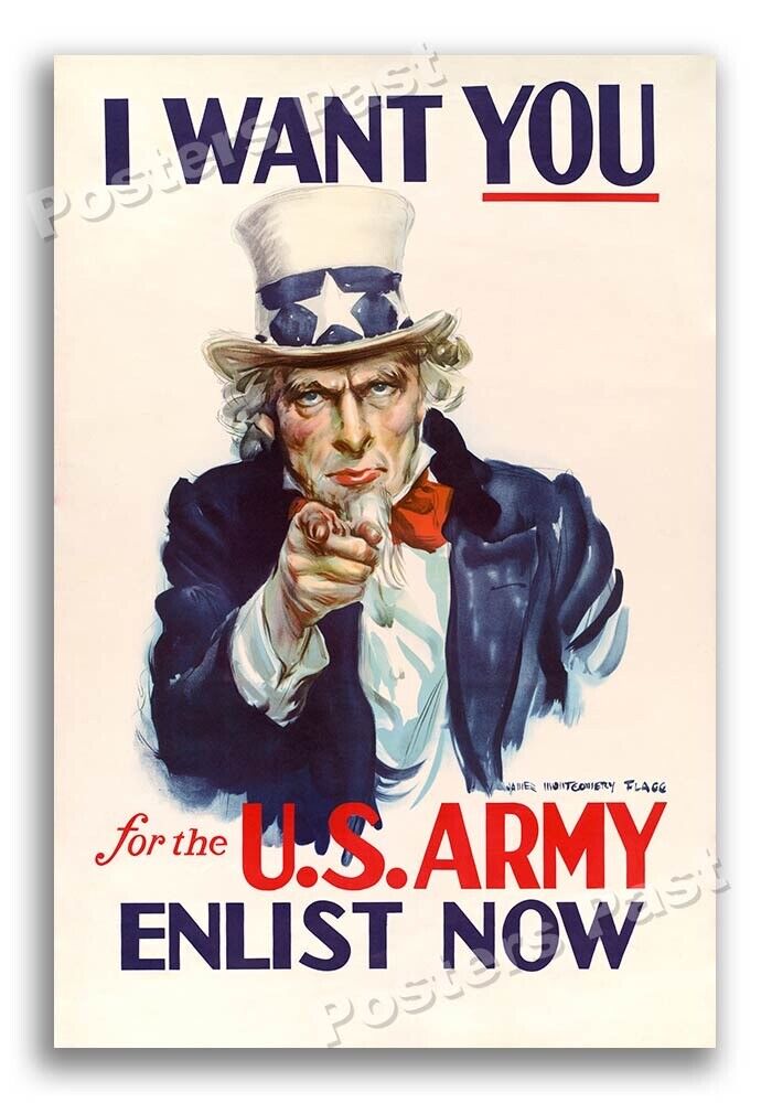 1940 “I Want You for the U.S. Army” Vintage Style WW2 Poster - 16x24