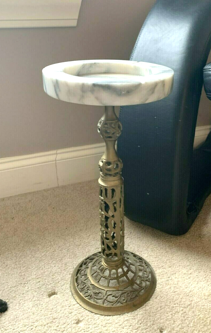Vintage Ornate Art Deco MCM Marble BRASS  Ashtray Stand