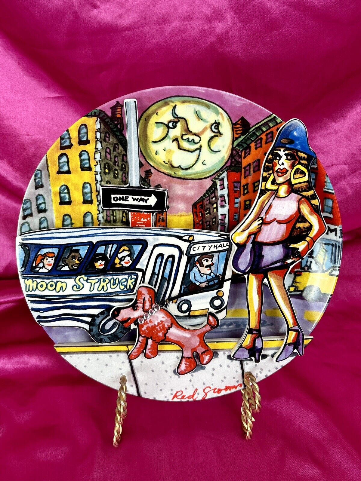 RED GROOMS Pop Art Plate Moonstruck New York City Hand Painted Sculpture LE 2500