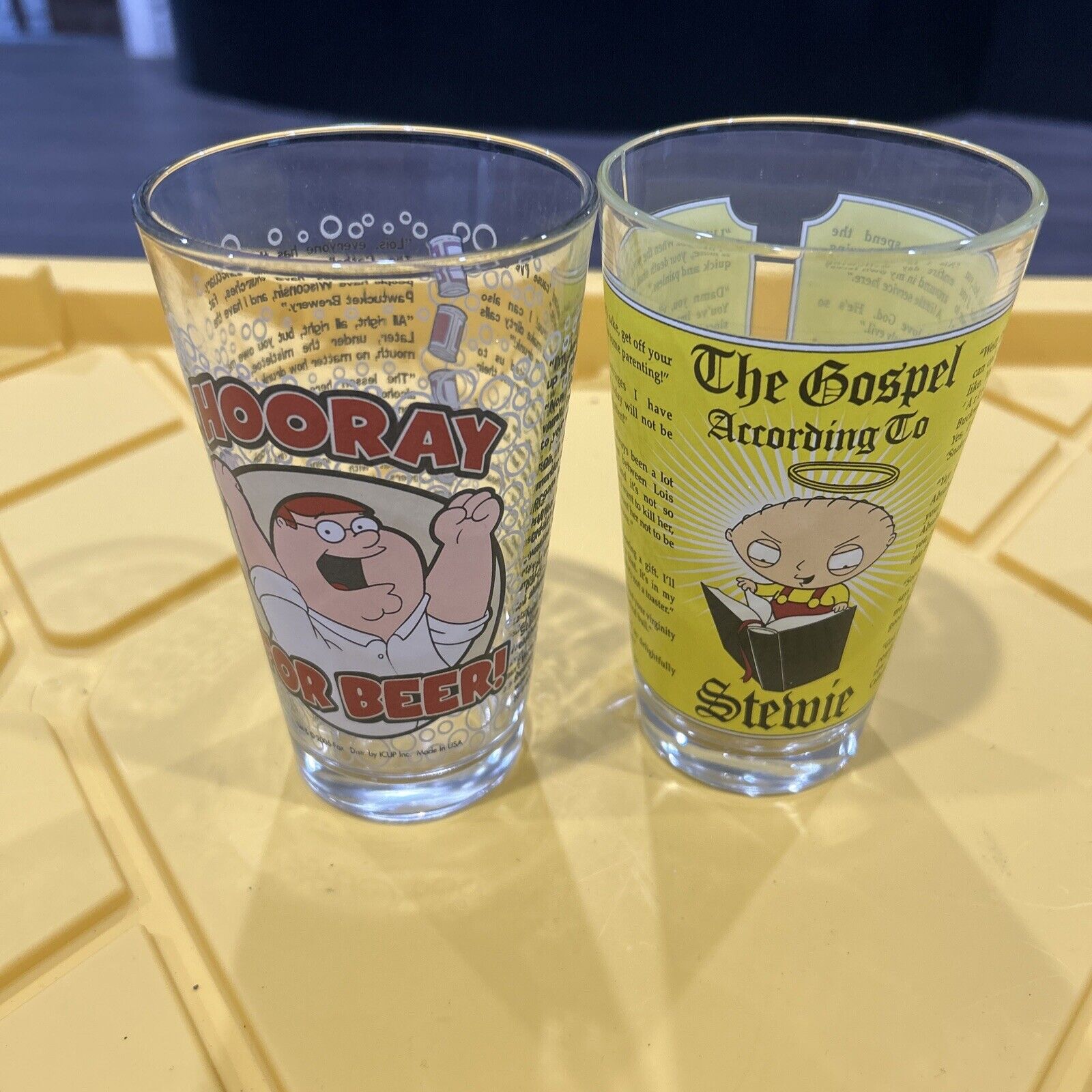 FAMILY GUY The Gospel According to Stewie Drinking Glass 16oz 2007 and Peter Cup