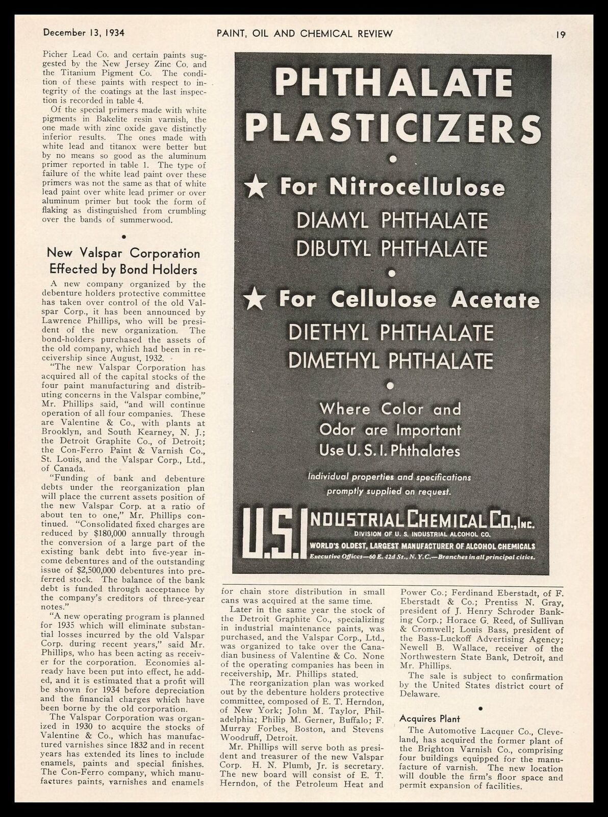 1934 U.S. Industrial Chemical Company Phthalate Plasticizers Vintage Print Ad