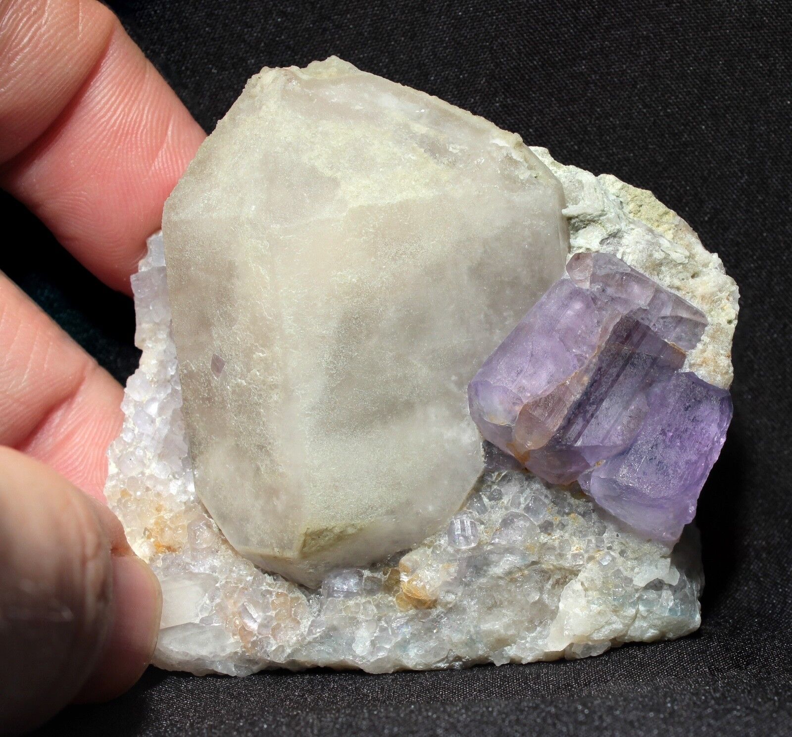 Purple Fluorapatite Crystals on Quartz from Erongo, Namibia - Apatite