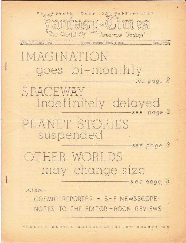 FANTASY TIMES #228 - 1955 sci-fi fanzine - news about science fiction mags