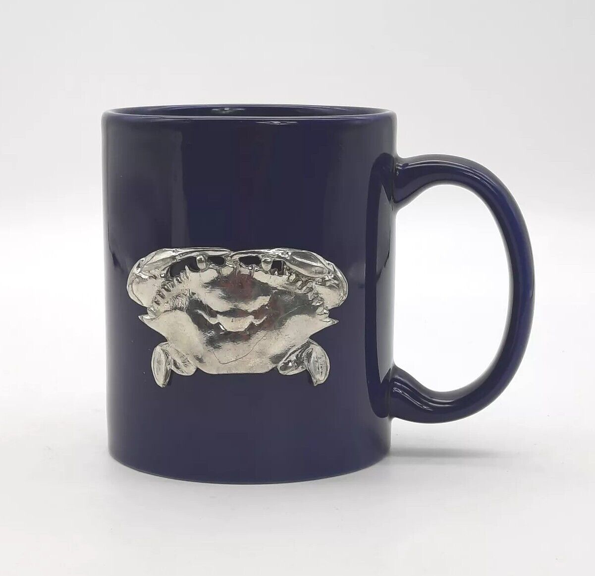 Cobalt Blue Ceramic Coffee Tea Mug with Pewter Crab 3D 