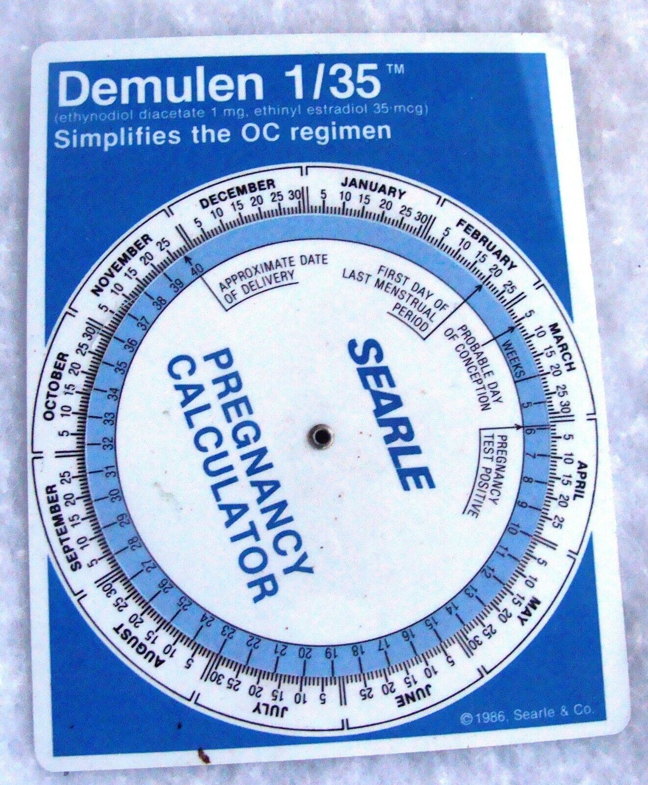 VTG May 1986 Pregnancy Due Date Calculator Obstetric Wheel 4” Laminated Searle