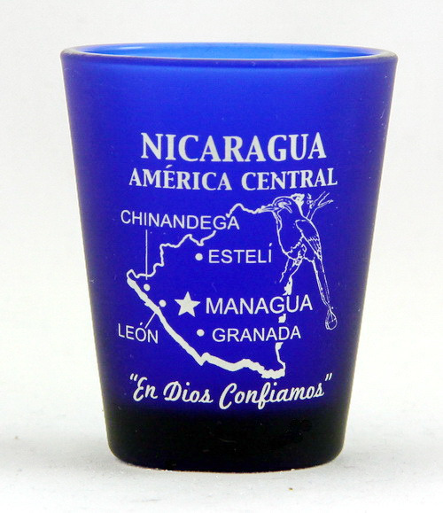 NICARAGUA COBALT BLUE FROSTED SHOT GLASS SHOTGLASS