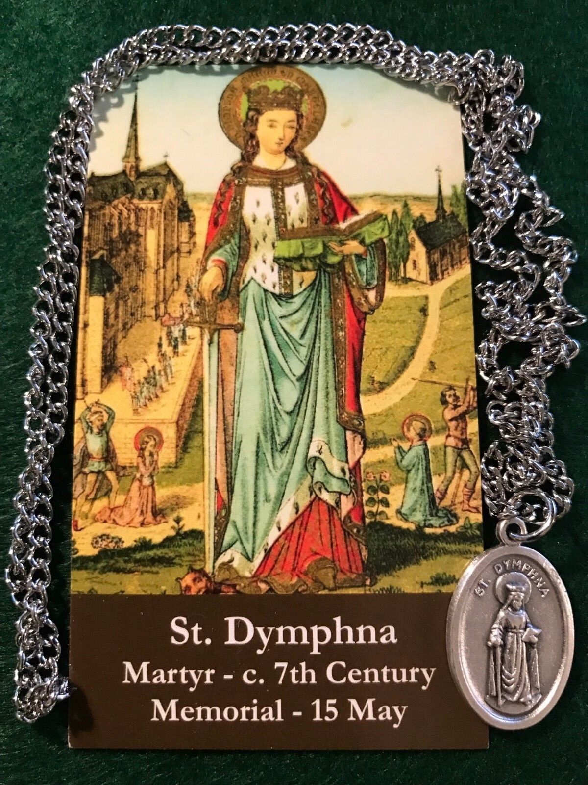 St. Dymphna Medal Necklace with Two Free Prayer Cards