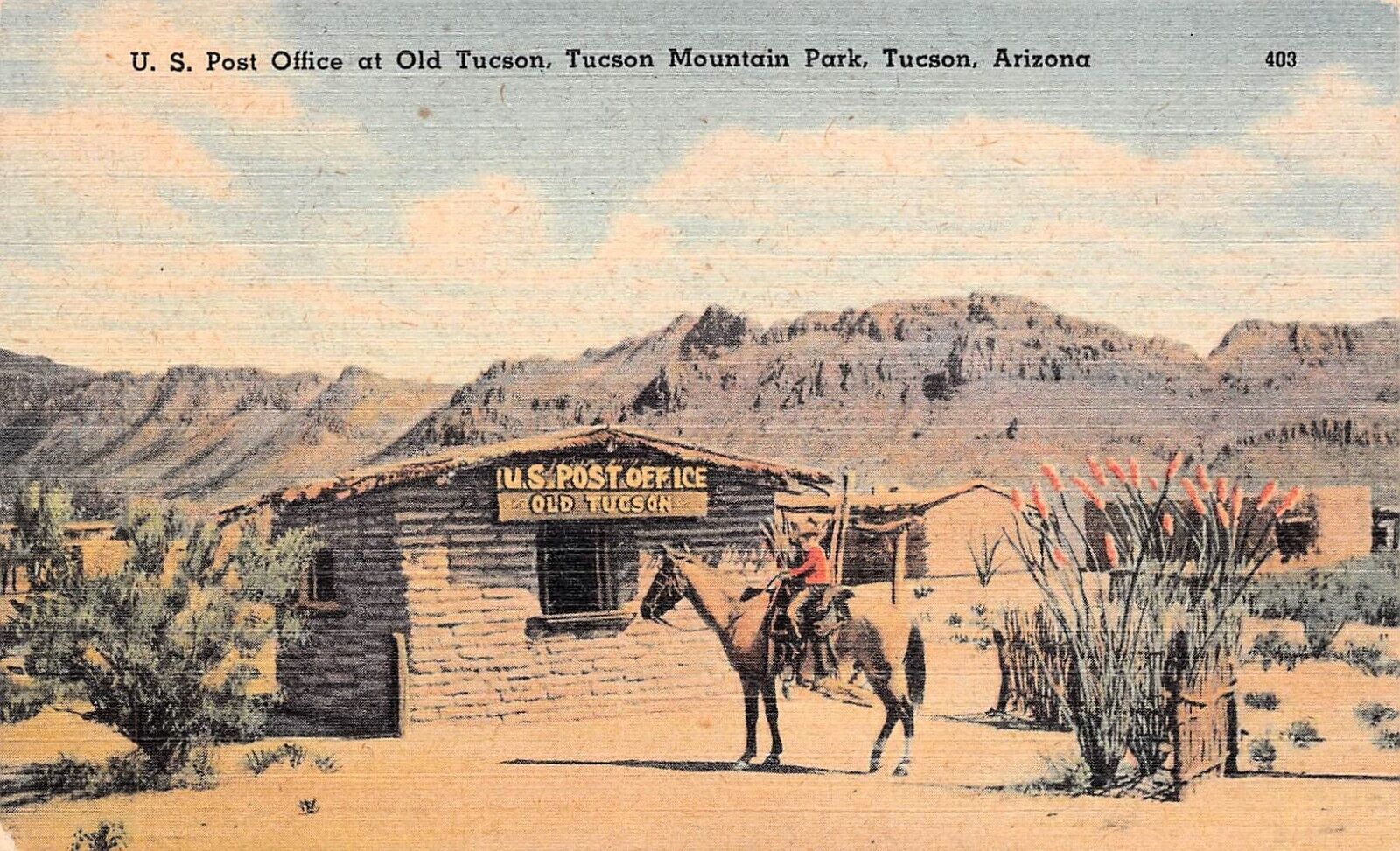 Tucson Mountain Park AZ Arizona Post Office Cowboy Western Vtg Postcard C38