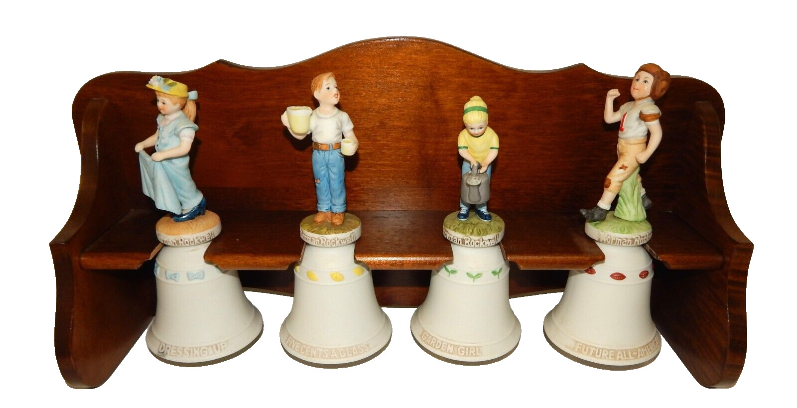 Vtg Norman Rockwell Childrens Series Set 4 Porcelain Figural Bells - MIB