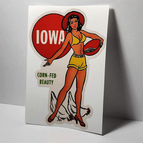 Iowa Pinup Vintage Style Travel Decal / Vinyl Sticker, Luggage Label