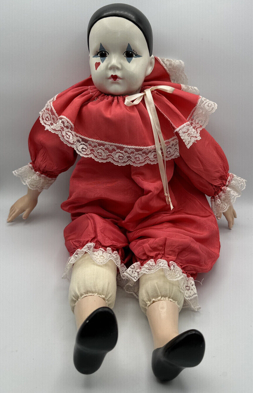 Porcelain Vintage Jester Doll 22” Tall Very Nice Figurine 