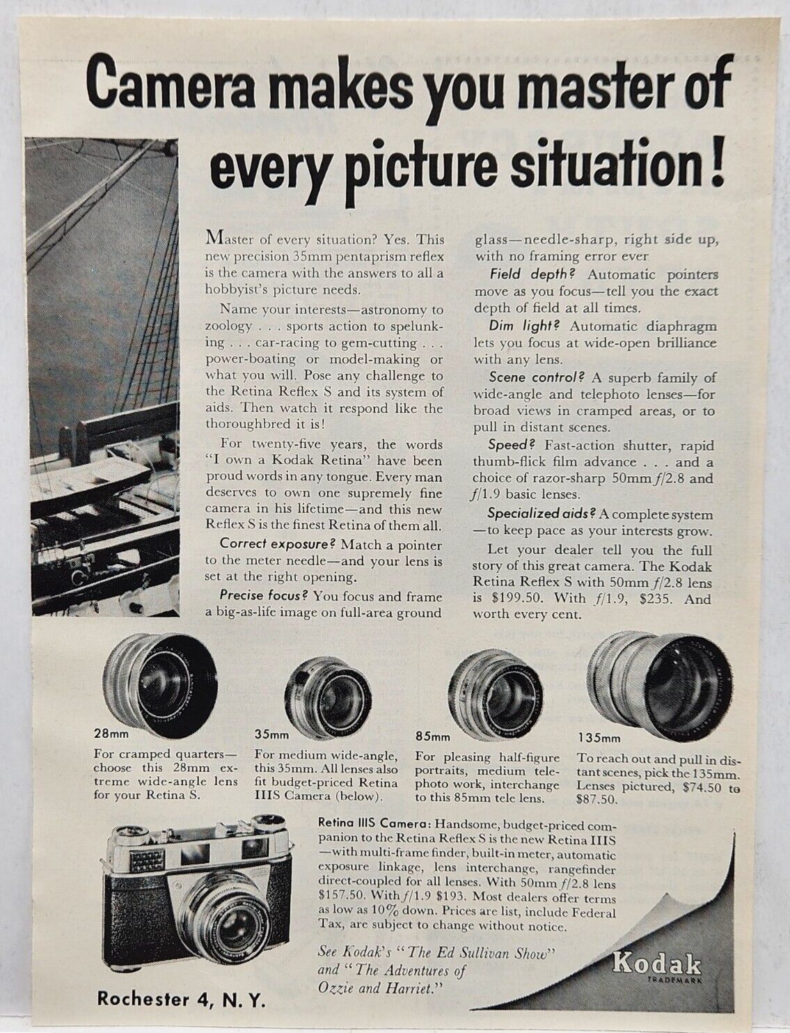 1959 Kodak Camera Retina IIIS Vtg Print Ad Man Cave Poster Art Deco 50\'s