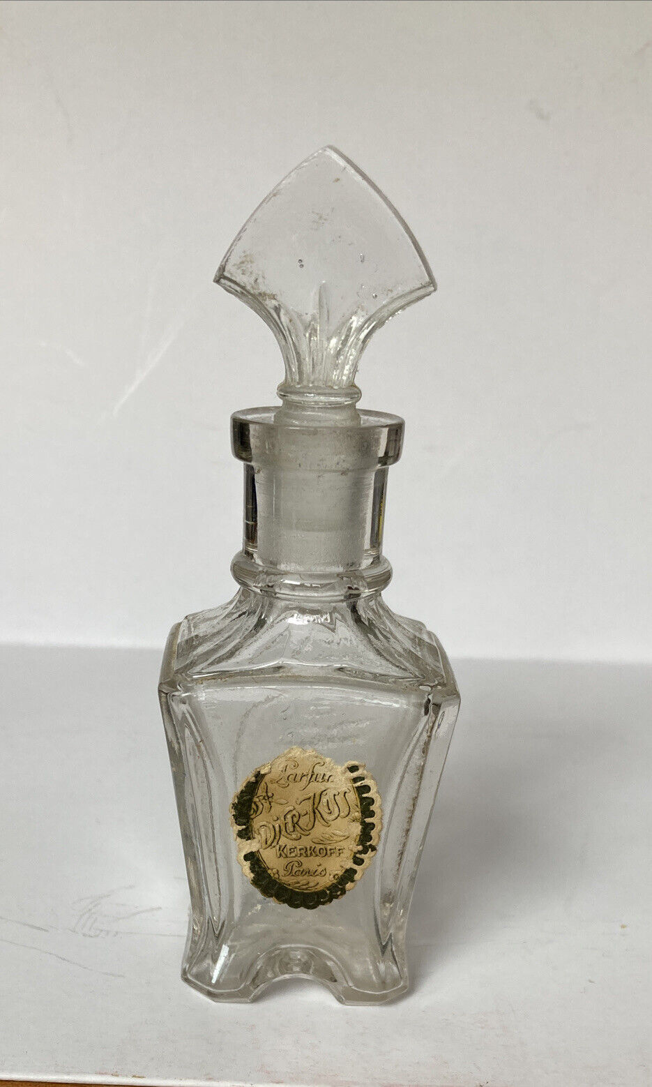 Djer Kiss Bottle Embossed Kerkoff PARIS Early RARE Empty