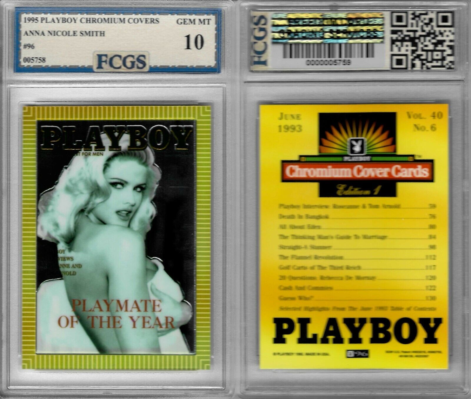 1995 Playboy Chromium Covers Anna Nicole Smith #96 Graded FCGS 10 GEM MINT