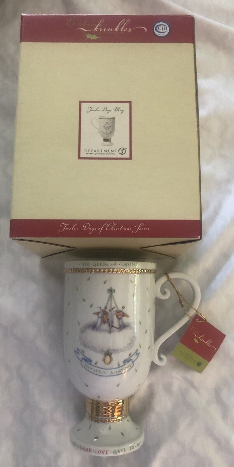 NEW w/Box Patience Brewster Dept 56 Christmas Footed Mug Cup 12-Days 5 & 6