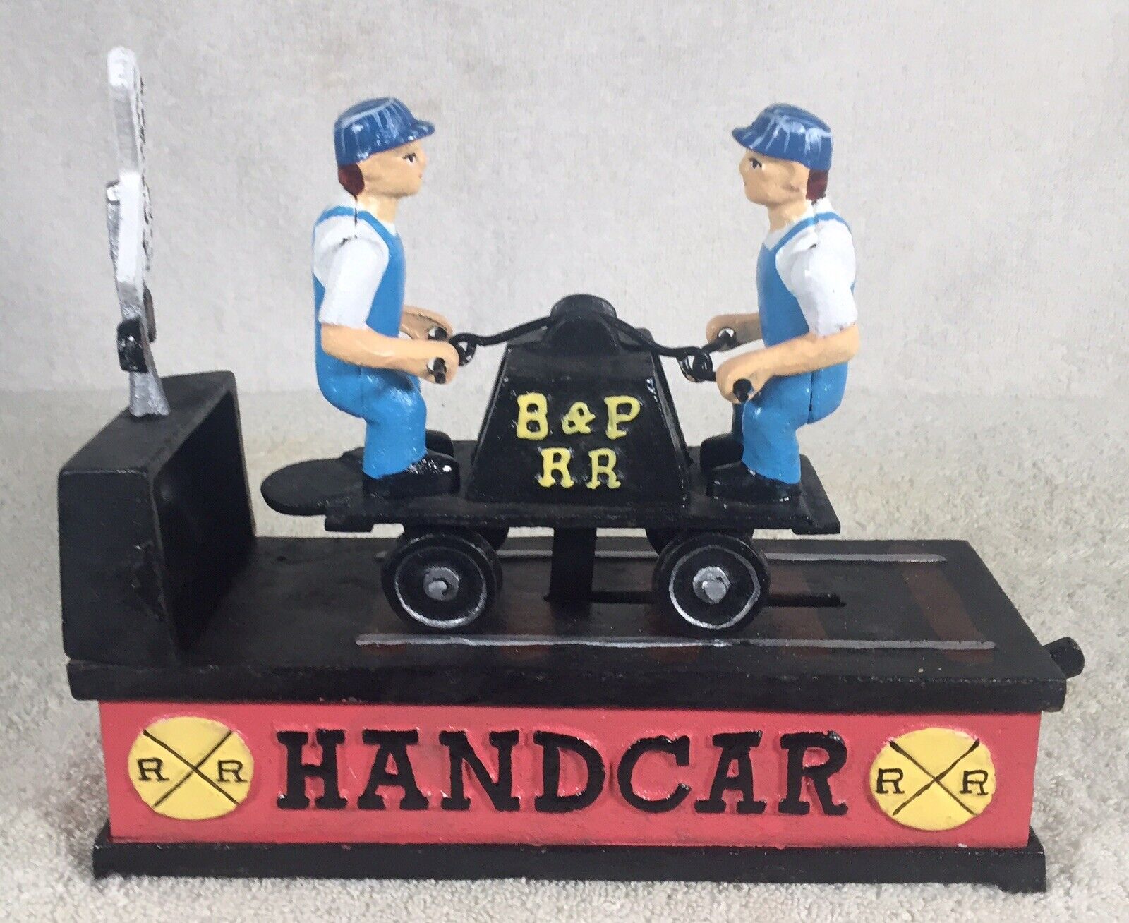 Die-Cast Railroad Handcar Mechanical Bank #40108 In Pristine Condition