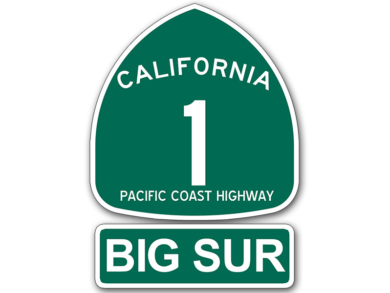 3x4 inch PCH 1 and Big SUR Sign Shaped Sticker (coast decal ca rv beach road us)