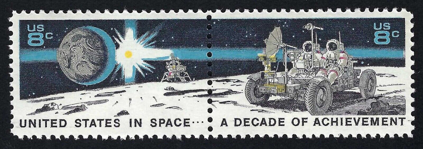 Apollo 15 Lunar Rover Moon Exploration Earth Astronaut Paired Space Stamps MINT