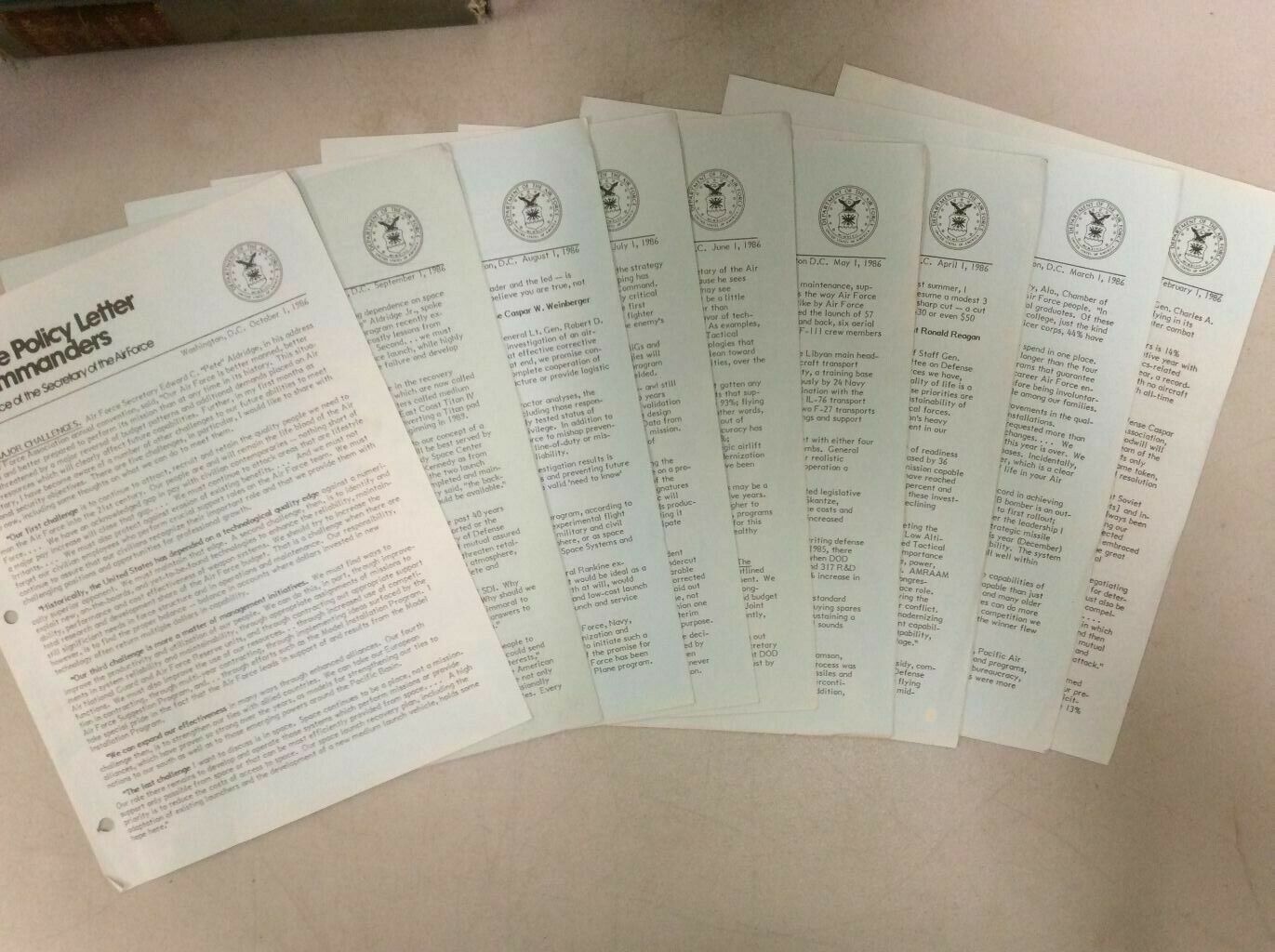 Lot of 1986 AIR FORCE POLICY LETTERS*Owned by WWII B-17 Navigator*German POW