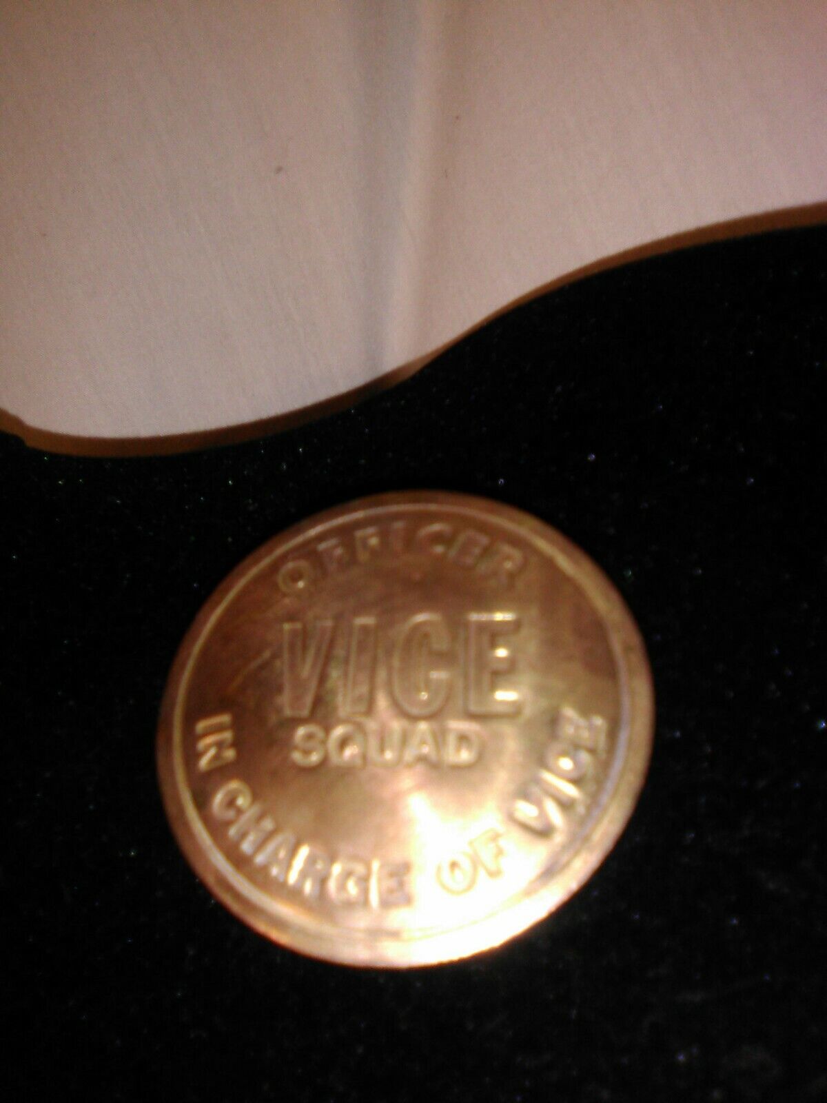 Officer Vice Squad In Charge of Vice Gold Tone Vintage Button Costume Decor