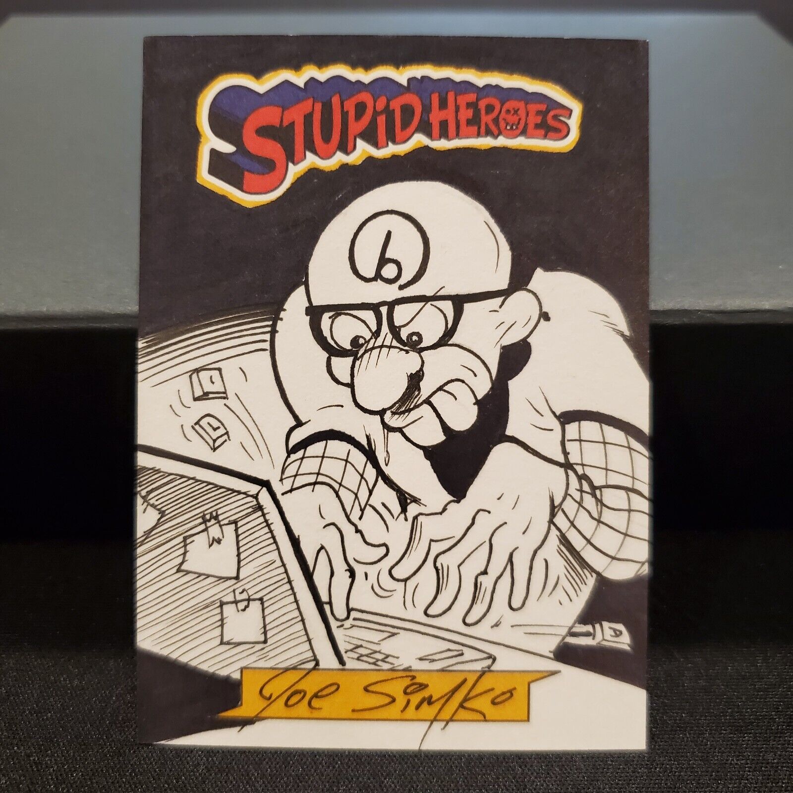JOE SIMKO Sketch Card - 2014 Stupid Heroes - Comes with free base card (see pic)