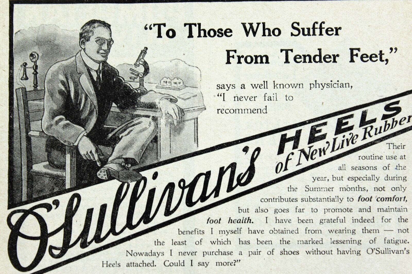 1916 O\'SULLIVAN\'S HEELS Medical Shoes Advertising Original Antique Print Ad