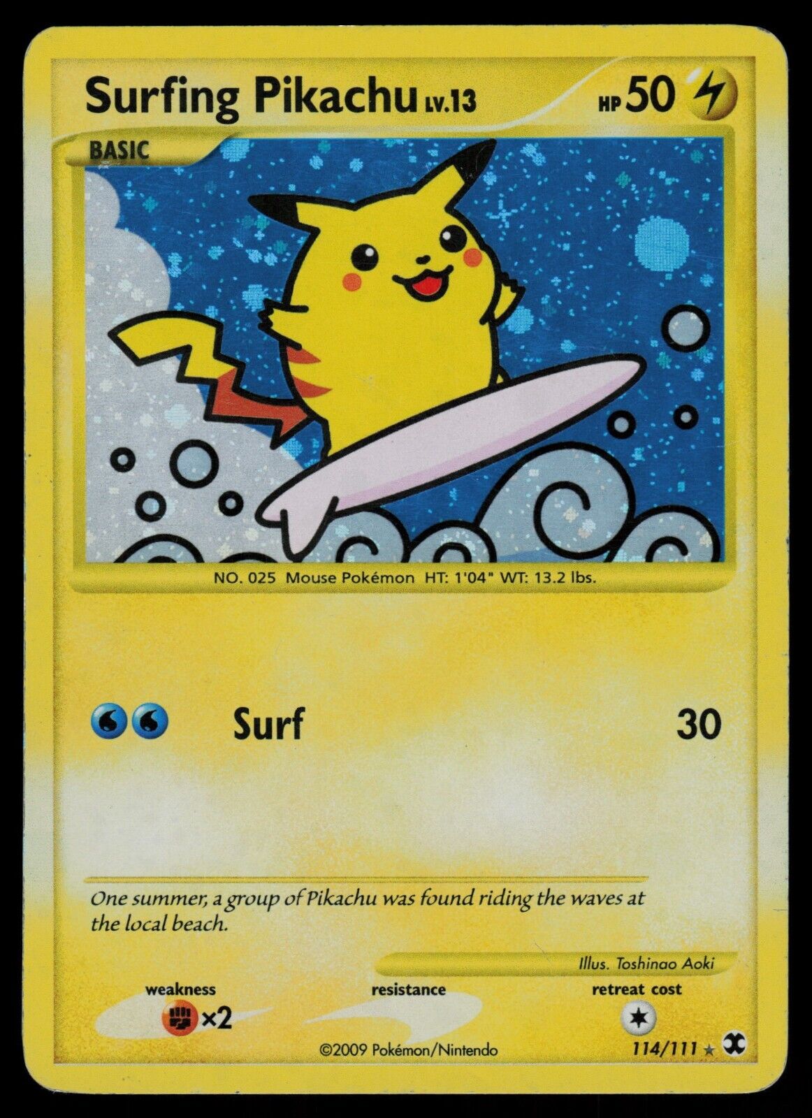 Surfing Pikachu - 114/111 - Pokemon Card Platinum Rising Rivals Holo Ultra Rare
