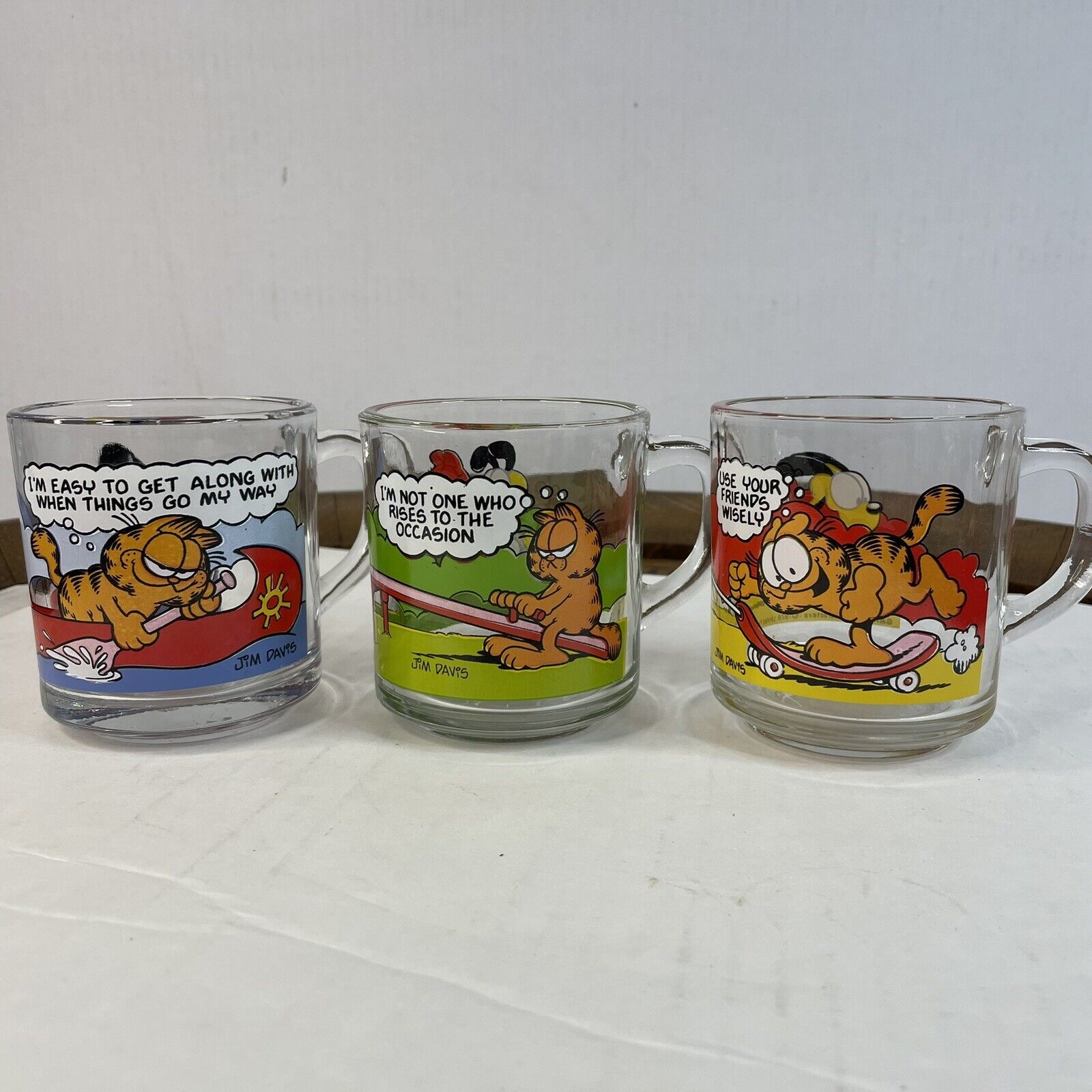 Vintage McDonald\'s 1978 Garfield Glass Coffee Mug Cup Set of 3
