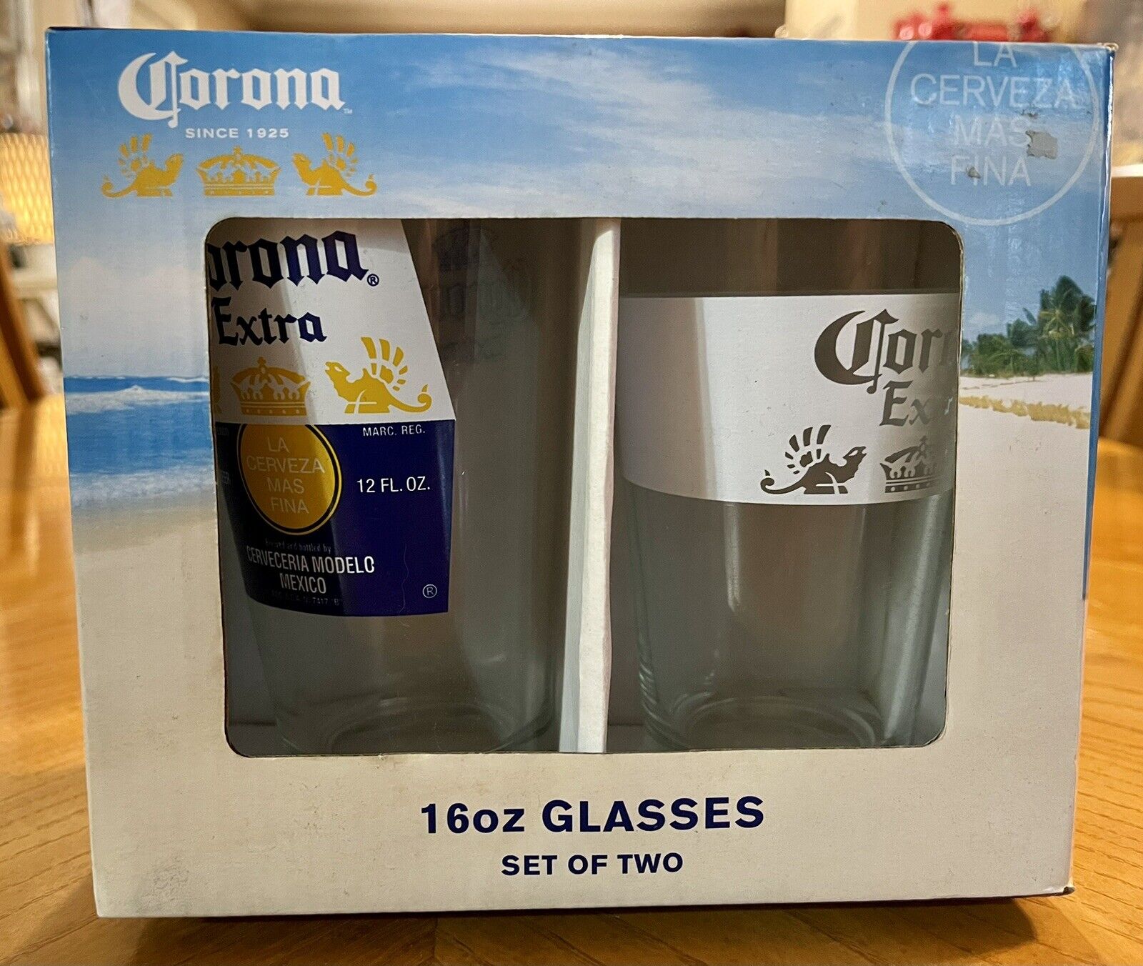 NEW Set Of 2 Brand New Corona Extra 16oz Pint Beer Glasses CROWN imported Cup