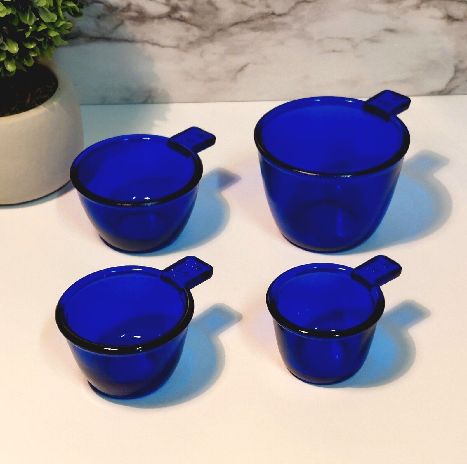 COBALT BLUE DEPRESSION STYLE GLASS 4 PC NESTING MEASURING CUP SET, Vintage, Bowl
