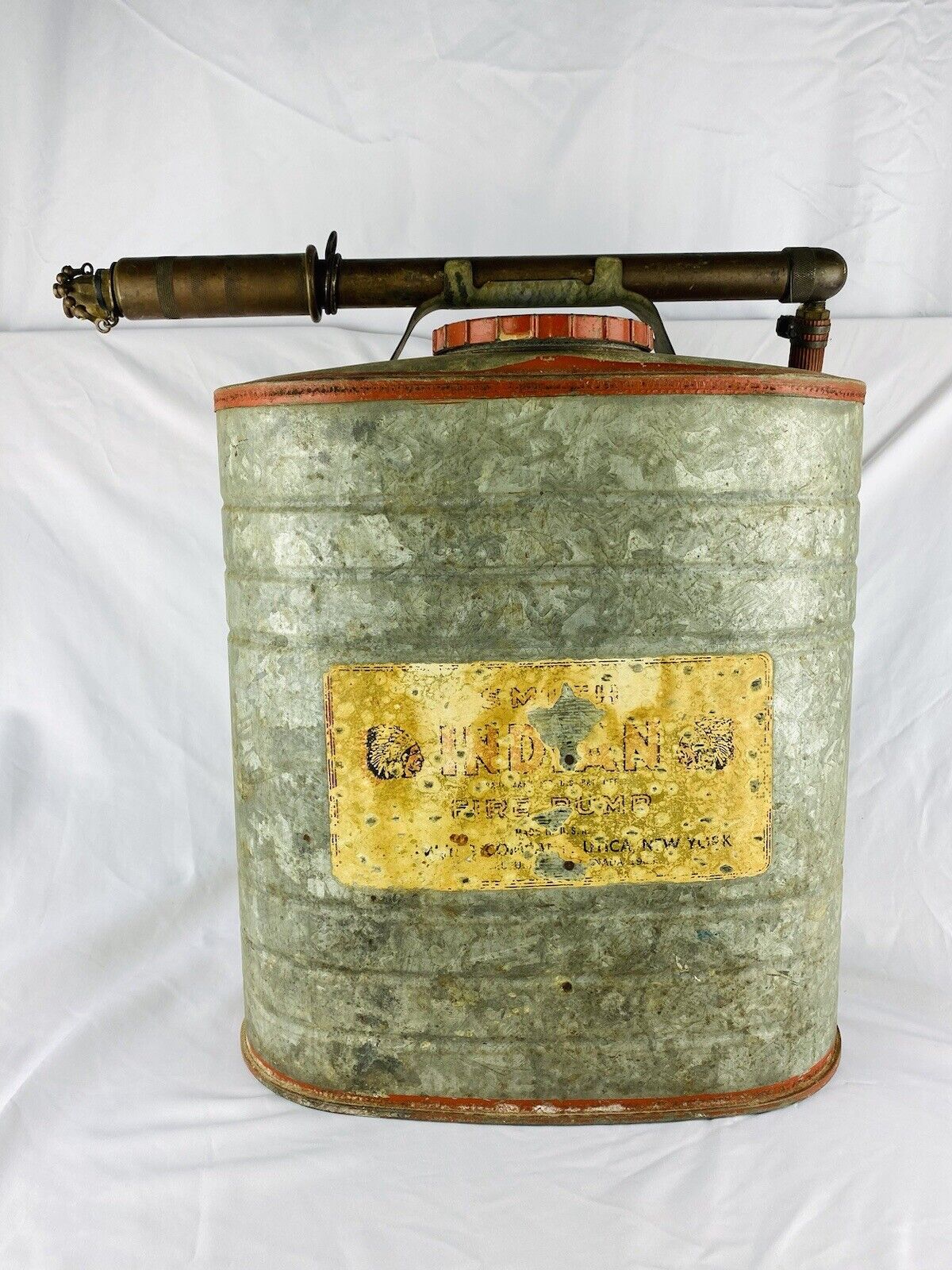 Vintage Indian Backpack Fire Pump D.B. Smith Utica NY-Galvanized w/brass Pump
